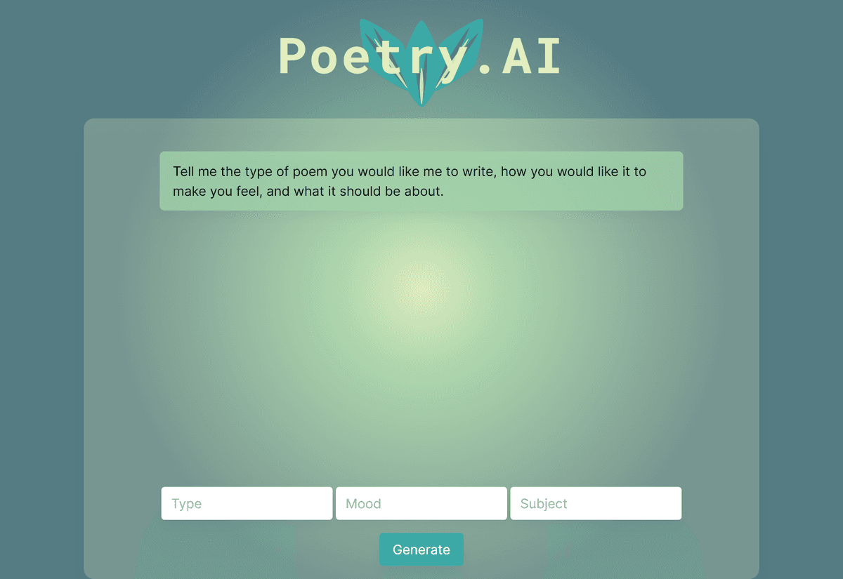 AI Poetry Generator Site Image